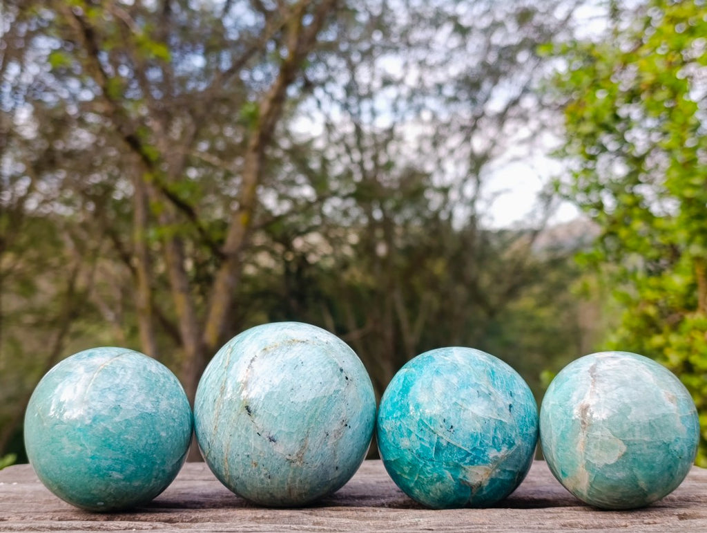 Polished Amazonite Spheres x 4 From Madagascar - Toprock Gemstones and Minerals 