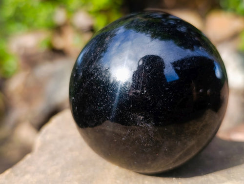 Polished Black Tourmaline Spheres x 2 From Madagascar - Toprock Gemstones and Minerals 