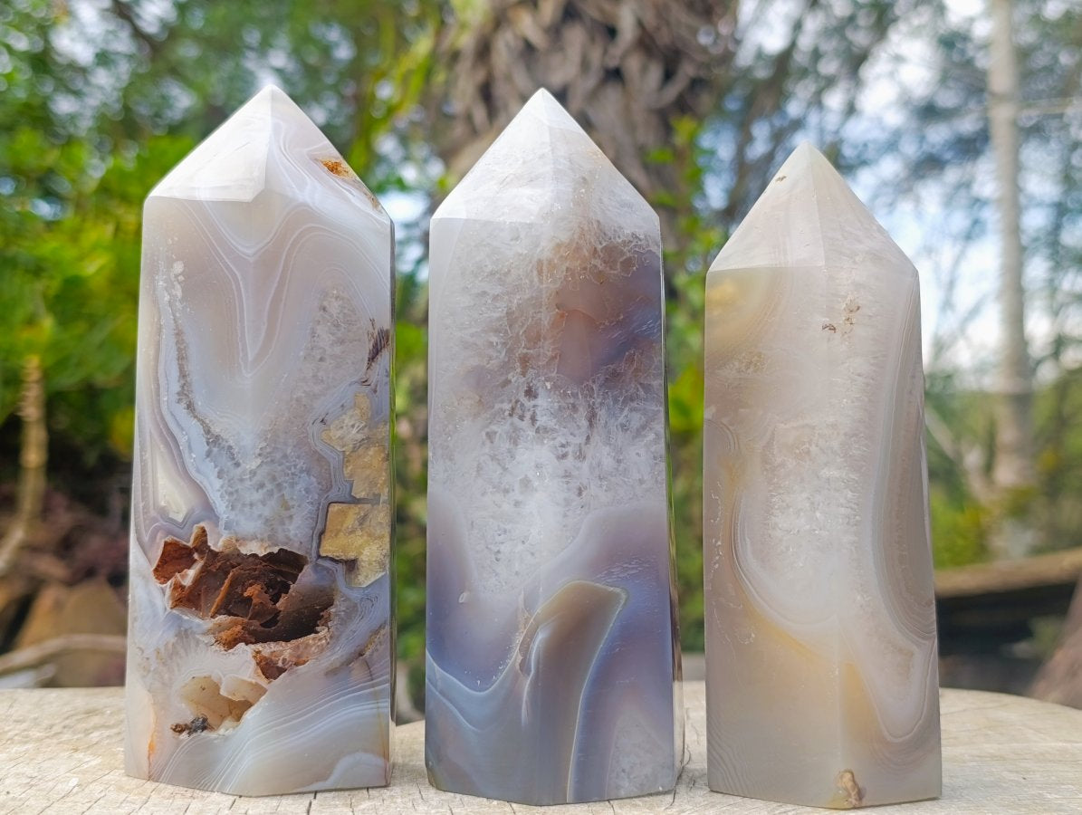Polished Banded Agate Display Crystals x 3 From Madagascar - Toprock Gemstones and Minerals 