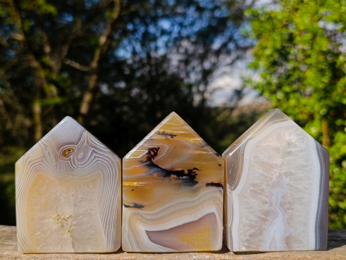 Polished Banded Agate Crystal Shaped Slices x 12 From Madagascar - Toprock Gemstones and Minerals 