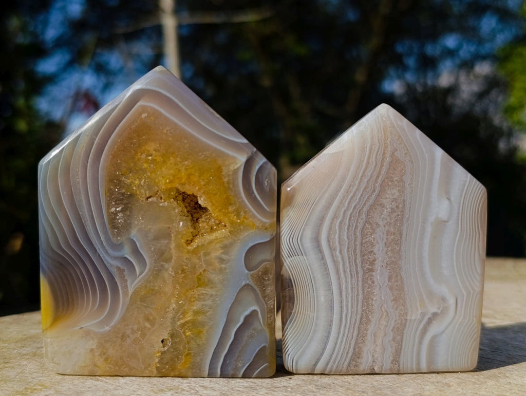 Polished Banded Agate Crystal Shaped Slices x 12 From Madagascar - Toprock Gemstones and Minerals 