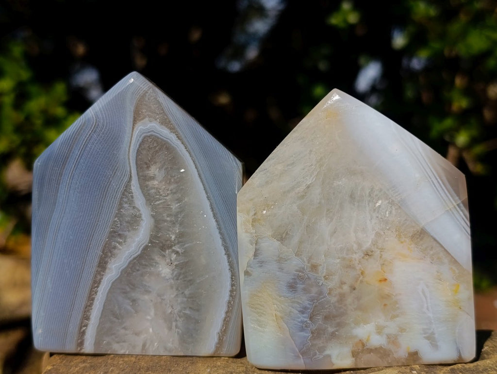 Polished Banded Agate Crystal Shaped Slices x 12 From Madagascar - Toprock Gemstones and Minerals 