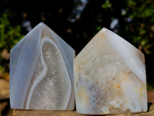 Polished Banded Agate Crystal Shaped Slices x 12 From Madagascar - Toprock Gemstones and Minerals 