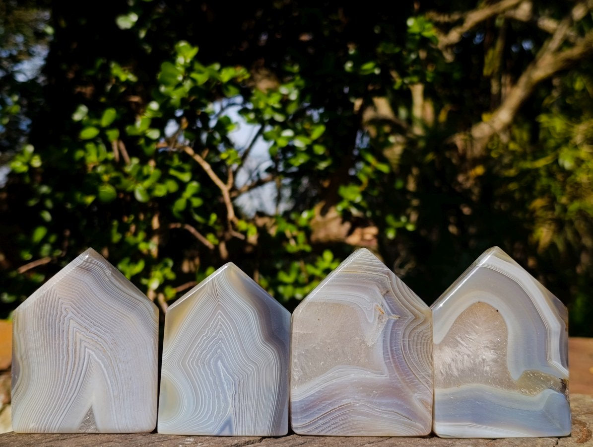 Polished Banded Agate Crystal Shaped Slices x 12 From Madagascar - Toprock Gemstones and Minerals 