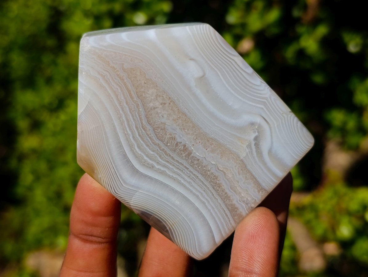Polished Banded Agate Crystal Shaped Slices x 12 From Madagascar - Toprock Gemstones and Minerals 