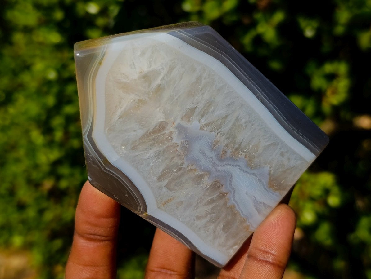 Polished Banded Agate Crystal Shaped Slices x 12 From Madagascar - Toprock Gemstones and Minerals 