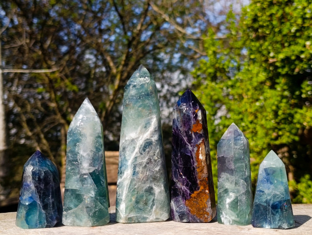 Polished Watermelon Fluorite Display Crystals x 6 From Uis, Namibia - Toprock Gemstones and Minerals 