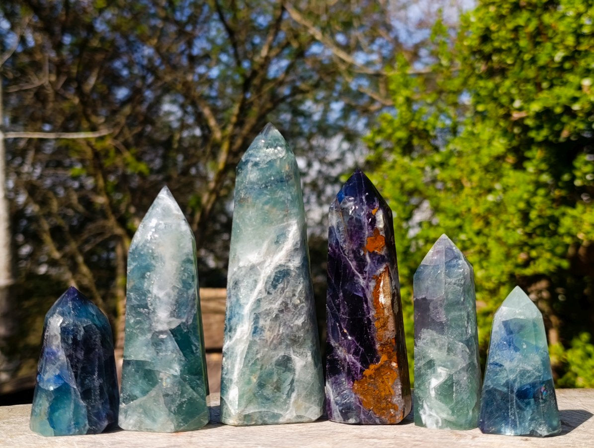 Polished Watermelon Fluorite Display Crystals x 6 From Uis, Namibia - Toprock Gemstones and Minerals 