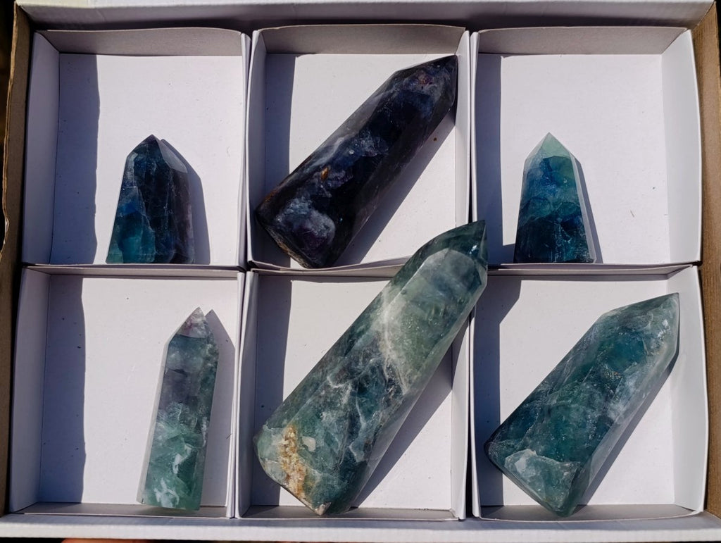 Polished Watermelon Fluorite Display Crystals x 6 From Uis, Namibia - Toprock Gemstones and Minerals 