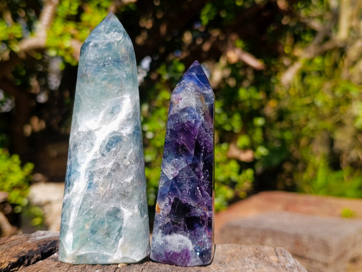 Polished Watermelon Fluorite Display Crystals x 6 From Uis, Namibia - Toprock Gemstones and Minerals 