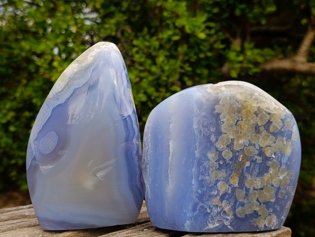 Polished Blue Lace Agate Standing Display Pieces x 2 From Nsanje, Malawi - Toprock Gemstones and Minerals 