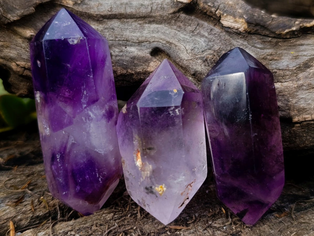 Polished Window Amethyst Double Terminated Crystals x 12 From Akansobe, Madagascar - Toprock Gemstones and Minerals 