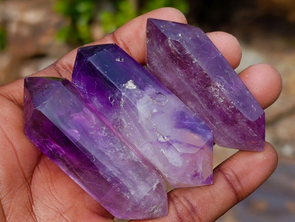 Polished Window Amethyst Double Terminated Crystals x 12 From Akansobe, Madagascar - Toprock Gemstones and Minerals 