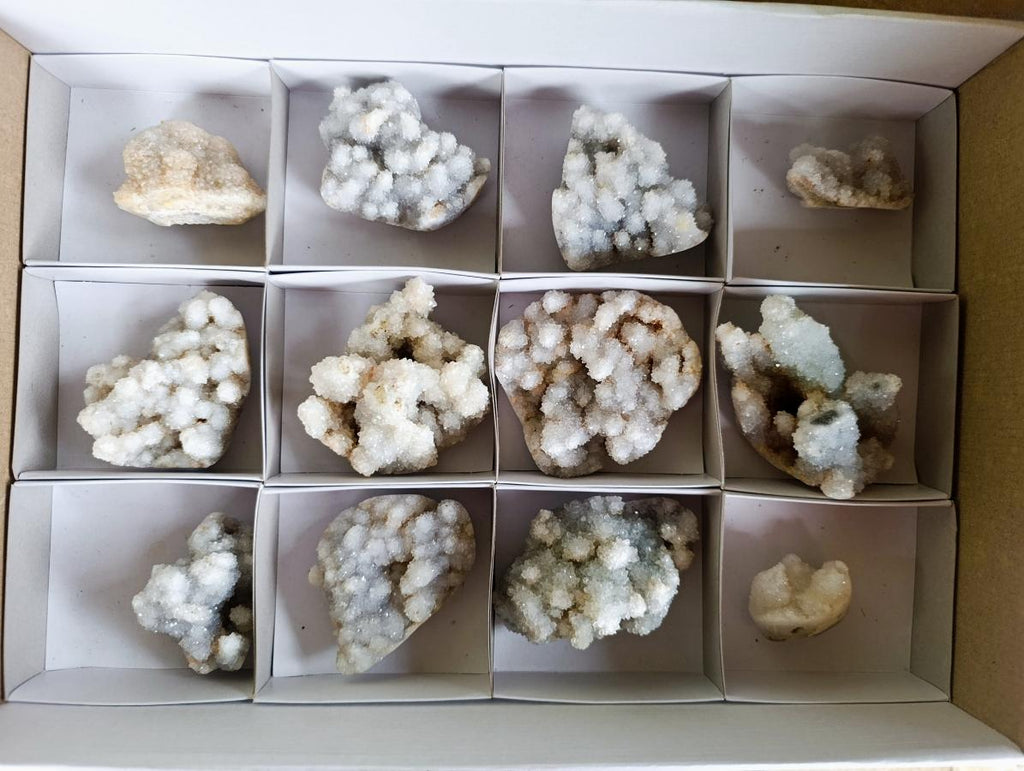 Natural Drusy Snow White Quartz Clusters x 12 From Madagascar - Toprock Gemstones and Minerals 