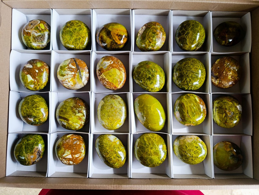 Polished Green Opal Palm Stones x 24 From Betroka, Madagascar - Toprock Gemstones and Minerals 