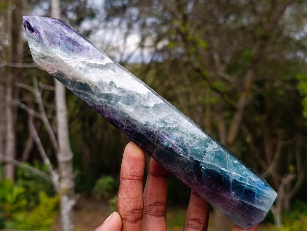 Polished Watermelon Fluorite Display Crystals and Tower x 3 From Uis, Namibia - Toprock Gemstones and Minerals 
