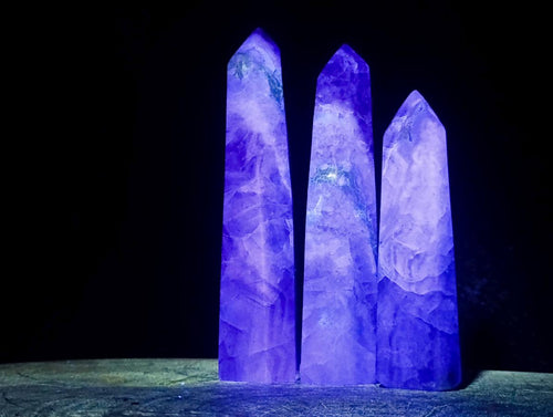 Polished Watermelon Fluorite Display Crystals and Tower x 3 From Uis, Namibia - Toprock Gemstones and Minerals 