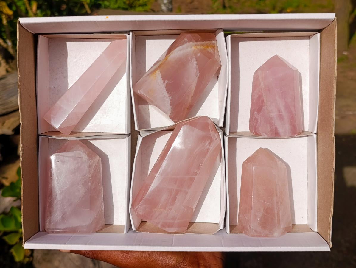 Polished Gemmy Rose Quartz Display Crystals x 6 From Madagascar - Toprock Gemstones and Minerals 