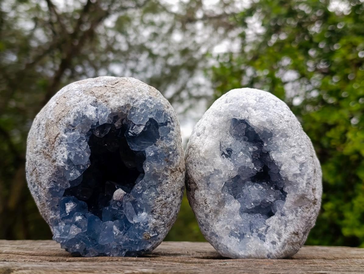 Natural Blue Celestite Geode Specimens x 2 From Sakoany, Madagascar - Toprock Gemstones and Minerals 