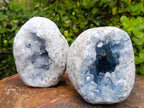 Natural Blue Celestite Geode Specimens x 2 From Sakoany, Madagascar - Toprock Gemstones and Minerals 