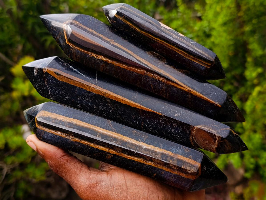 Polished Double Terminated Blue-Golden Tigers Eye Crystals x 4 From Prieska, South Africa - Toprock Gemstones and Minerals 