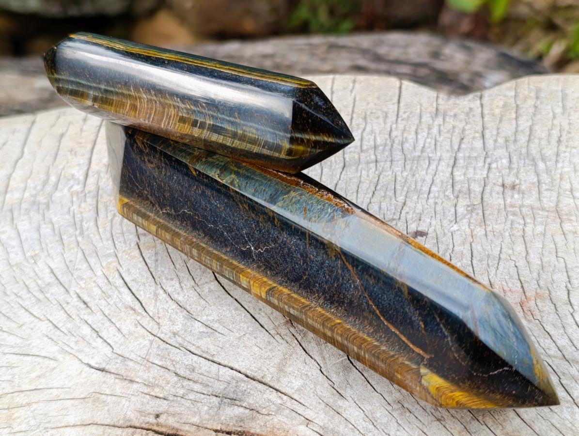 Polished Double Terminated Blue-Golden Tigers Eye Crystals x 4 From Prieska, South Africa - Toprock Gemstones and Minerals 