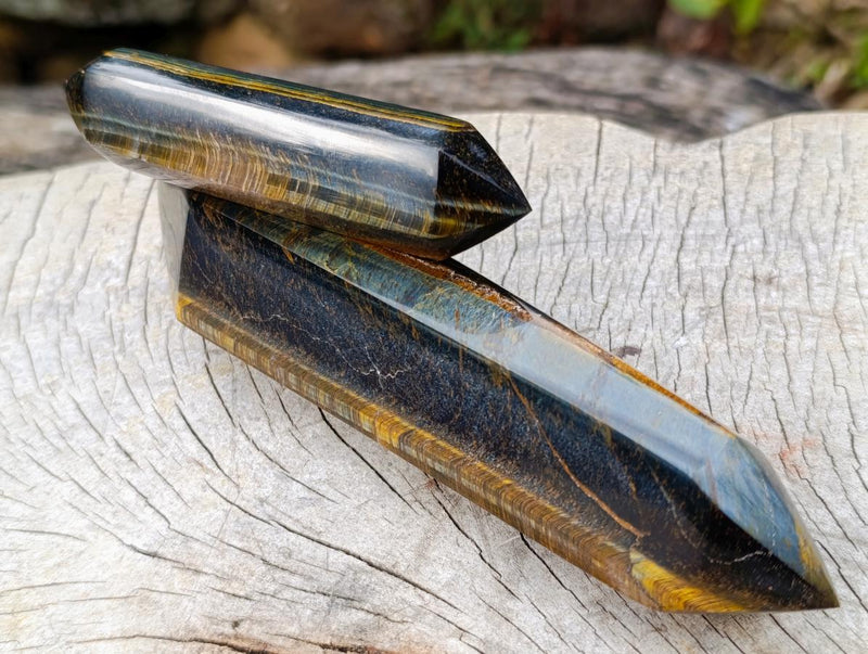 Polished Double Terminated Blue-Golden Tigers Eye Crystals x 4 From Prieska, South Africa - Toprock Gemstones and Minerals 