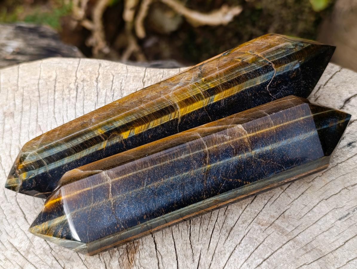 Polished Double Terminated Blue-Golden Tigers Eye Crystals x 4 From Prieska, South Africa - Toprock Gemstones and Minerals 