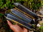 Polished Double Terminated Blue-Golden Tigers Eye Crystals x 4 From Prieska, South Africa - Toprock Gemstones and Minerals 