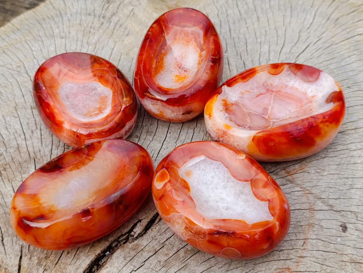 Polished Carnelian Agate Gemstone Bowls x 12 From Madagascar - Toprock Gemstones and Minerals 