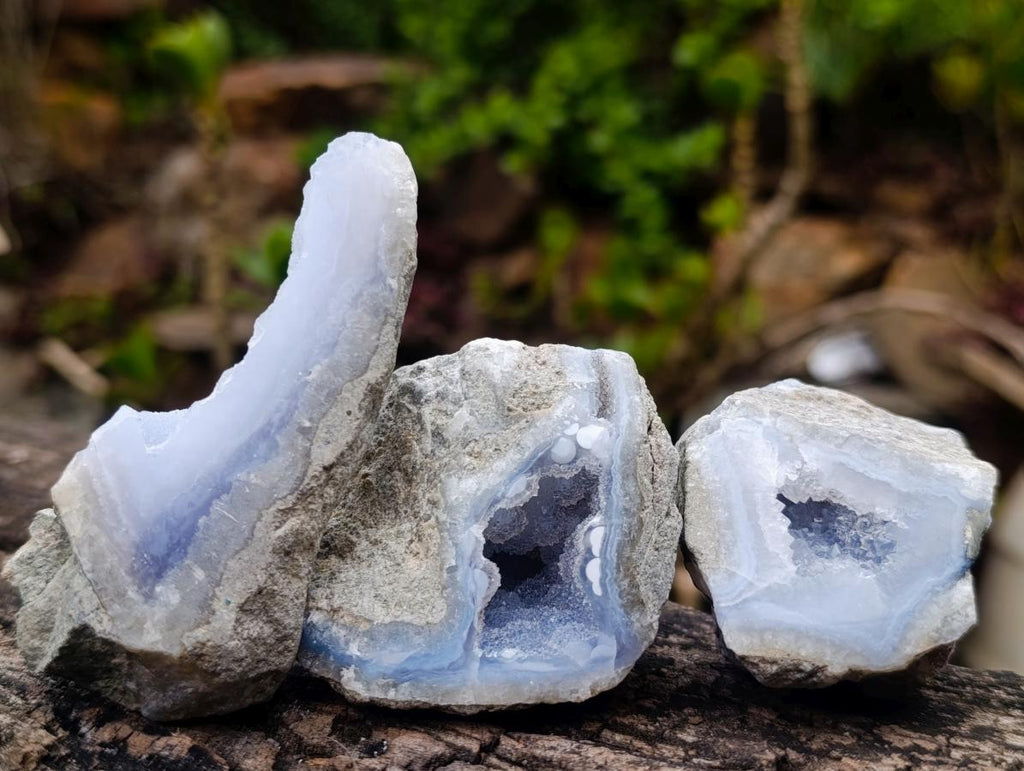 Polished On One Side Blue Lace Agate Geodes x 12 From Nsanje, Malawi - Toprock Gemstones and Minerals 