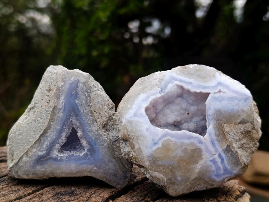 Polished On One Side Blue Lace Agate Geodes x 12 From Nsanje, Malawi - Toprock Gemstones and Minerals 