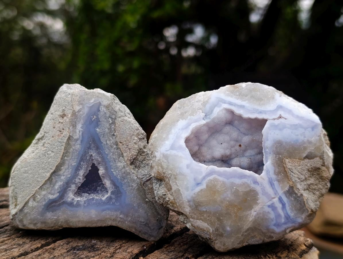 Polished On One Side Blue Lace Agate Geodes x 12 From Nsanje, Malawi - Toprock Gemstones and Minerals 