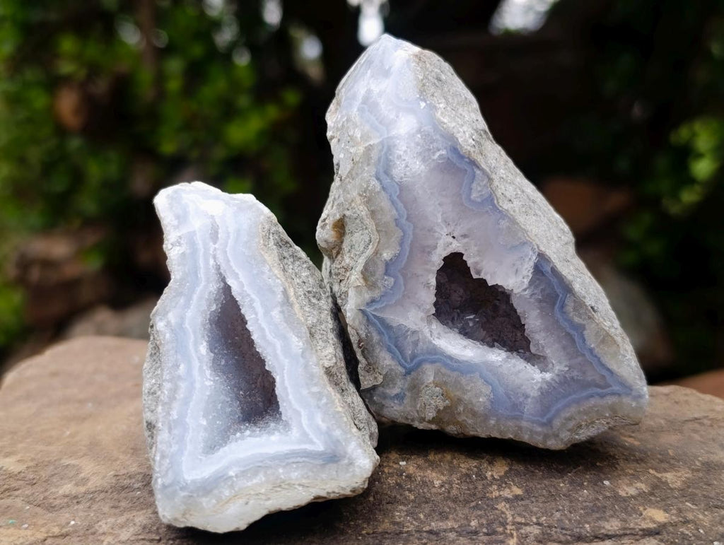Polished On One Side Blue Lace Agate Geodes x 12 From Nsanje, Malawi - Toprock Gemstones and Minerals 