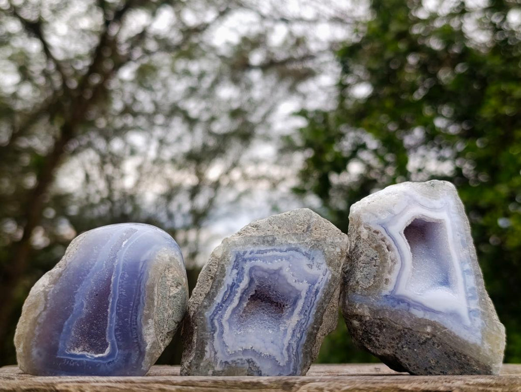 Polished On One Side Blue Lace Agate Geodes x 12 From Nsanje, Malawi - Toprock Gemstones and Minerals 
