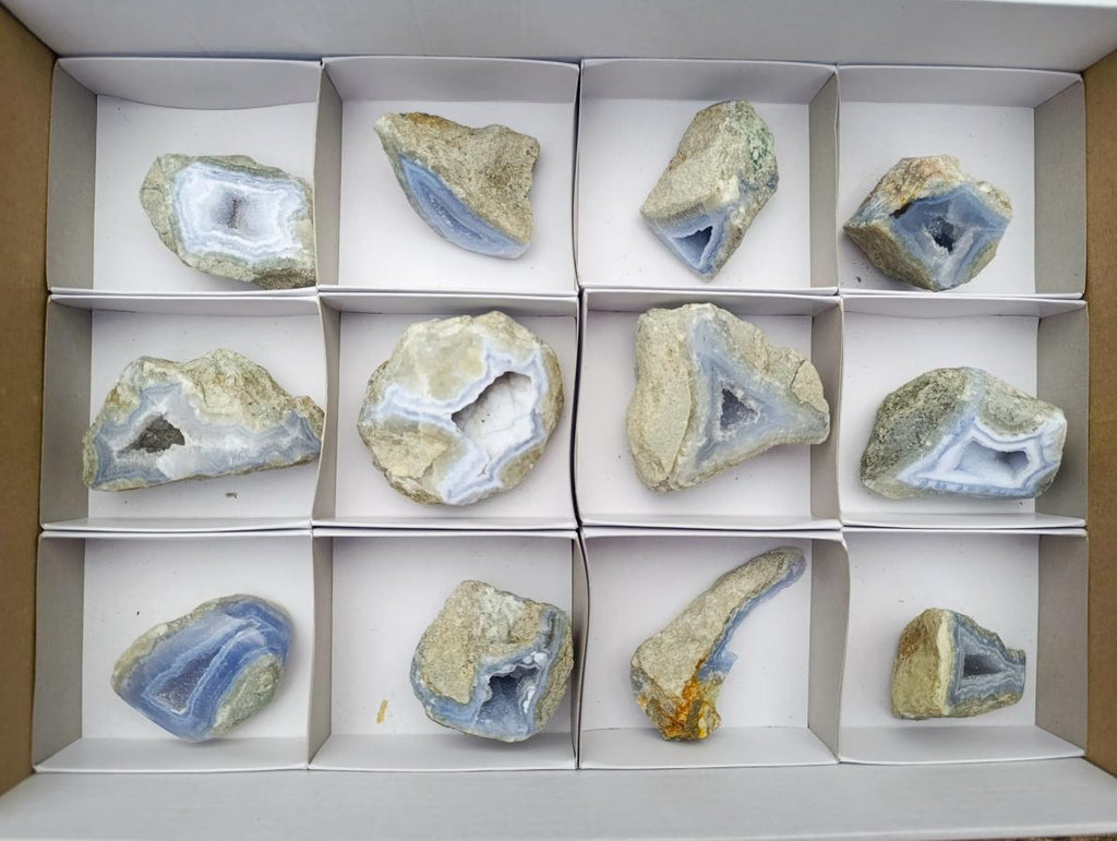 Polished On One Side Blue Lace Agate Geodes x 12 From Nsanje, Malawi - Toprock Gemstones and Minerals 