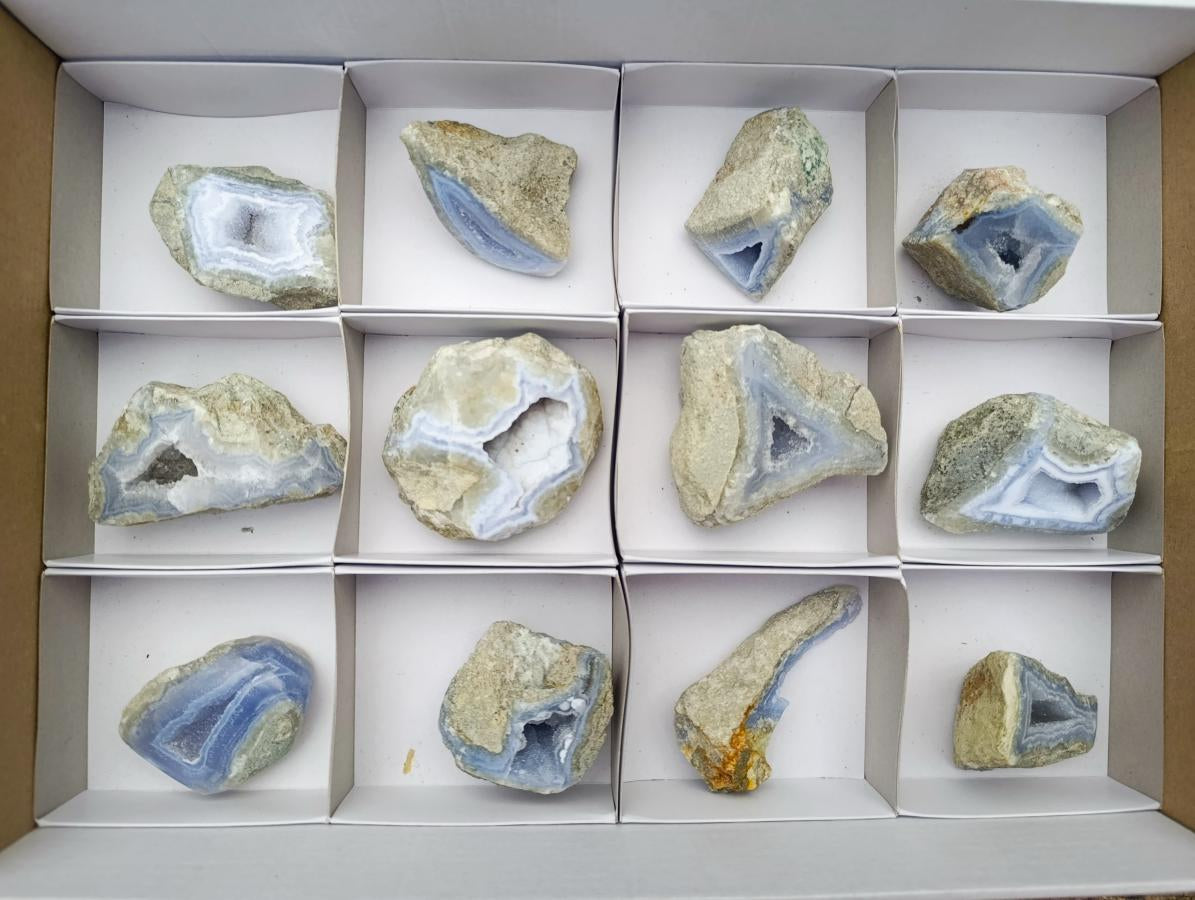 Polished On One Side Blue Lace Agate Geodes x 12 From Nsanje, Malawi - Toprock Gemstones and Minerals 