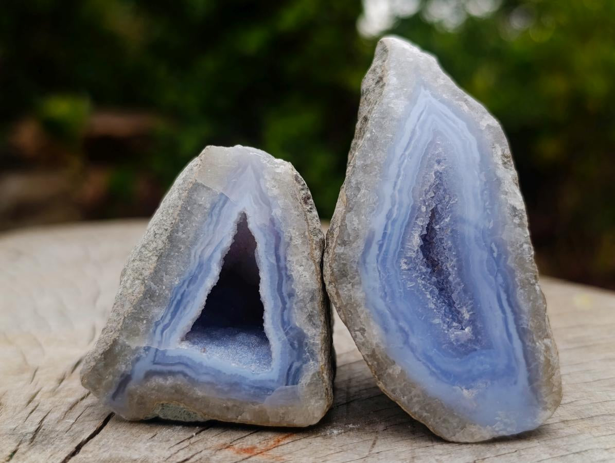 Polished On One Side Blue Lace Agate Geodes x 12 From Nsanje, Malawi - Toprock Gemstones and Minerals 