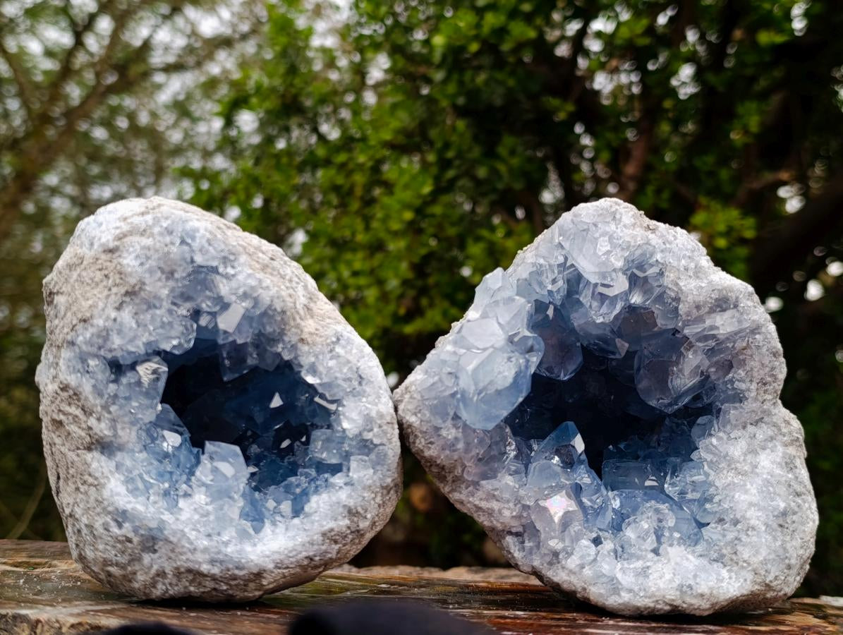 Natural Blue Celestite Geode Specimens x 2 From Sakoany, Madagascar - Toprock Gemstones and Minerals 
