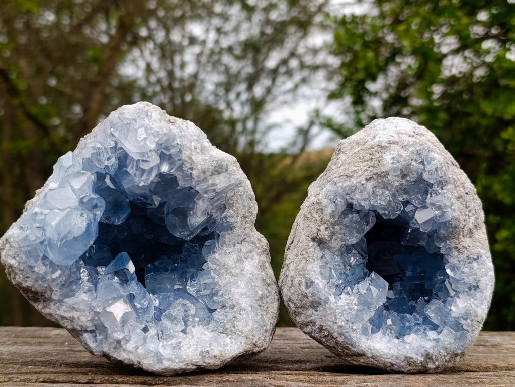 Natural Blue Celestite Geode Specimens x 2 From Sakoany, Madagascar - Toprock Gemstones and Minerals 
