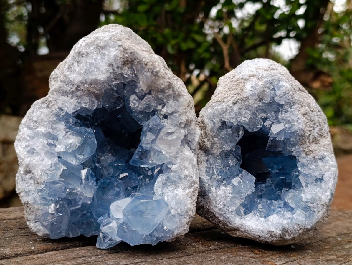 Natural Blue Celestite Geode Specimens x 2 From Sakoany, Madagascar - Toprock Gemstones and Minerals 