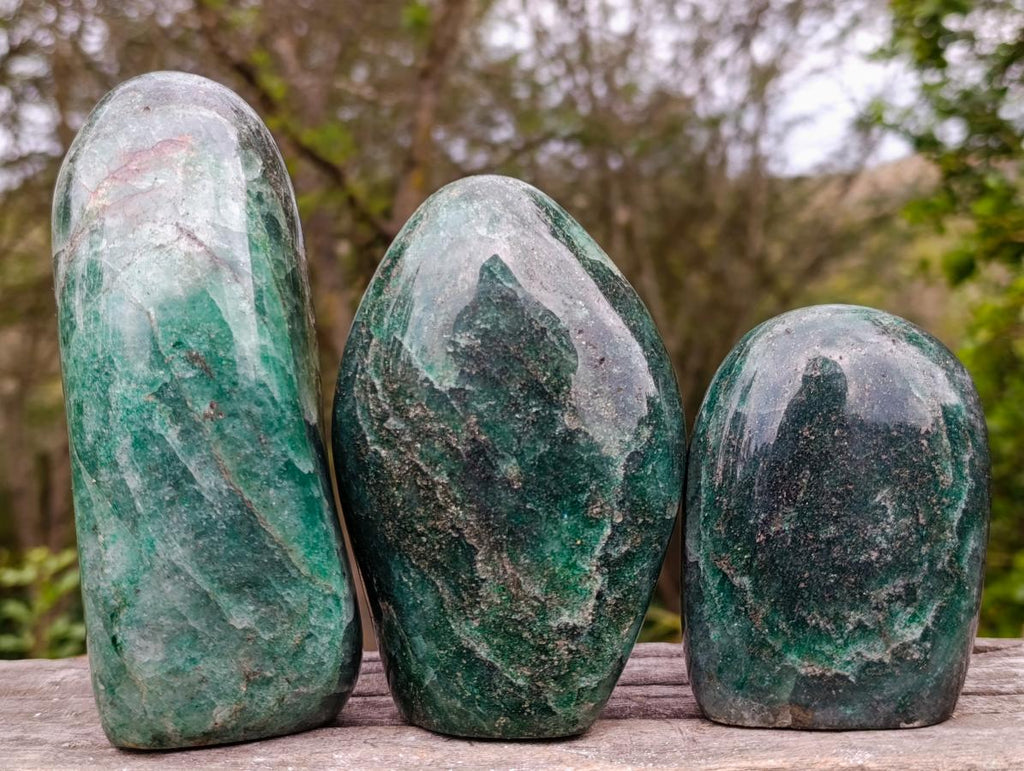 Polished Fuchsite Quartz Standing Display Pieces x 3 From Andakatany, Madagascar - Toprock Gemstones and Minerals 