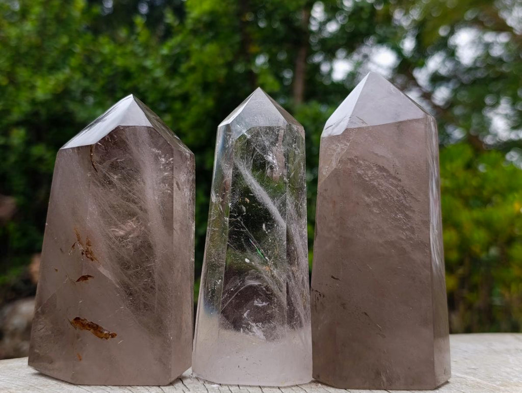 Polished Smokey and Clear Quartz Display Crystals x 3 From Madagascar - Toprock Gemstones and Minerals 