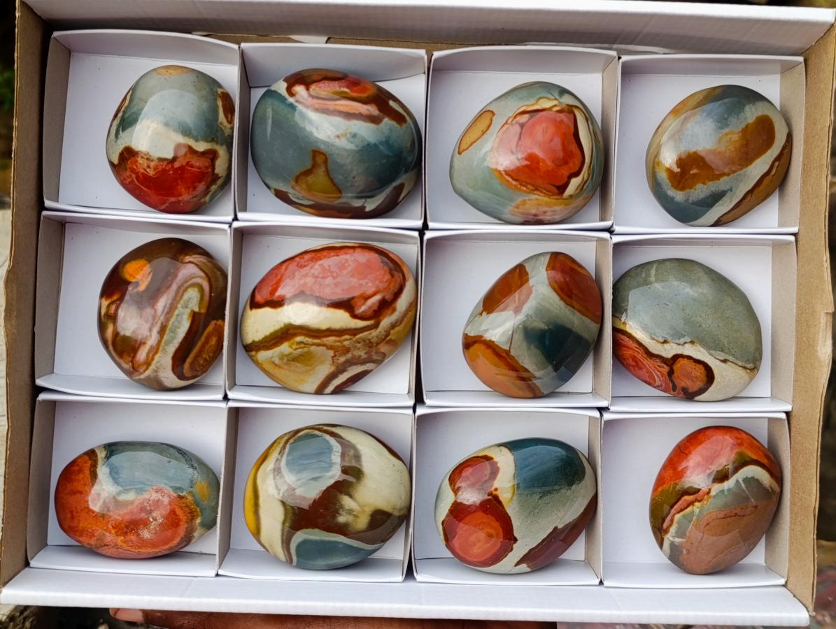 Polished Polychrome Jasper Palm Stones x 12 From NW Coast, Madagascar - Toprock Gemstones and Minerals 