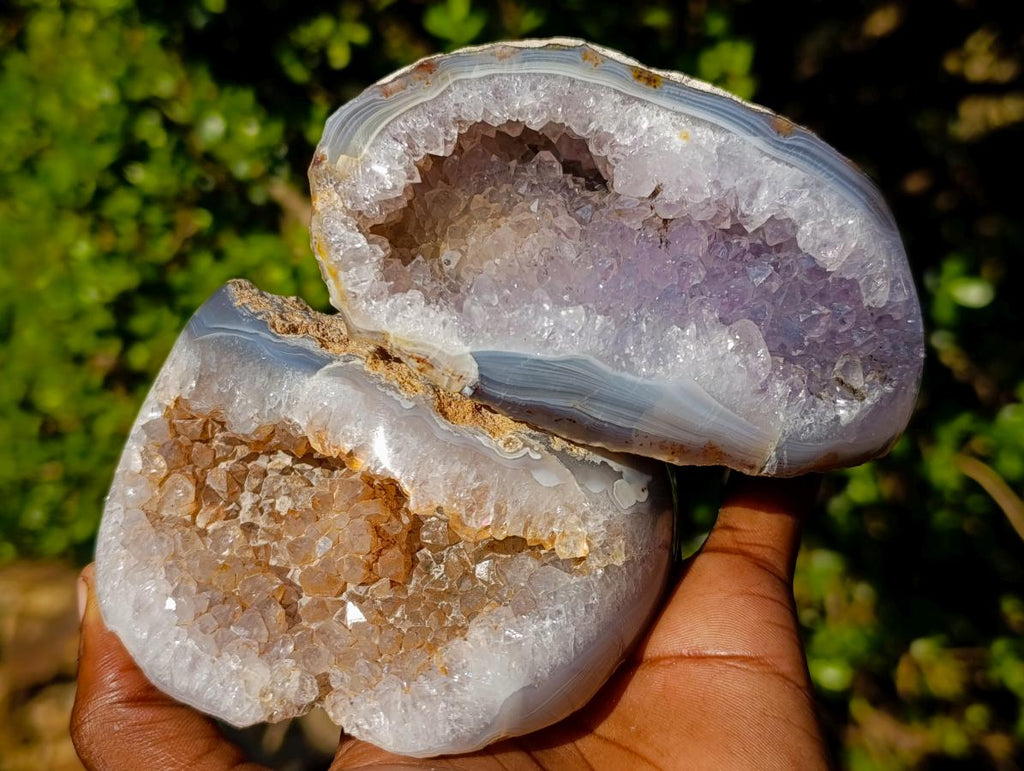 Polished Mix of Agate Crystalline Geodes and Crystal Topped Plates x 6 From Maintirano, Madagascar - Toprock Gemstones and Minerals 