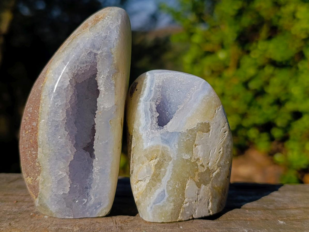 Polished Blue Lace Agate Standing Display Pieces and Free Forms x 8 From Nsanje, Malawi - Toprock Gemstones and Minerals 