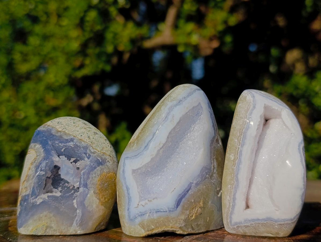 Polished Blue Lace Agate Standing Display Pieces and Free Forms x 8 From Nsanje, Malawi - Toprock Gemstones and Minerals 