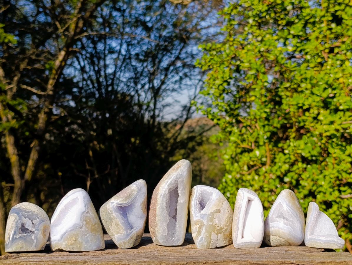 Polished Blue Lace Agate Standing Display Pieces and Free Forms x 8 From Nsanje, Malawi - Toprock Gemstones and Minerals 