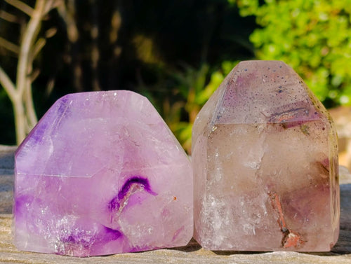 Polished Smokey Window Amethyst Display Crystals x 2 From Akansobe, Madagascar - Toprock Gemstones and Minerals 