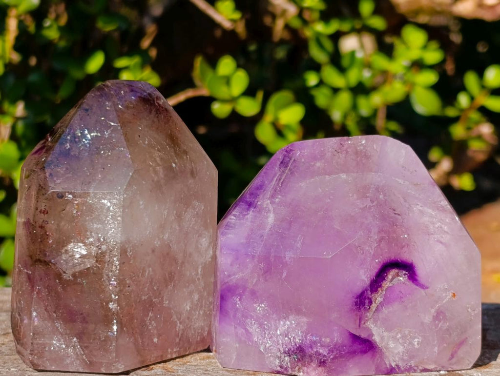 Polished Smokey Window Amethyst Display Crystals x 2 From Akansobe, Madagascar - Toprock Gemstones and Minerals 